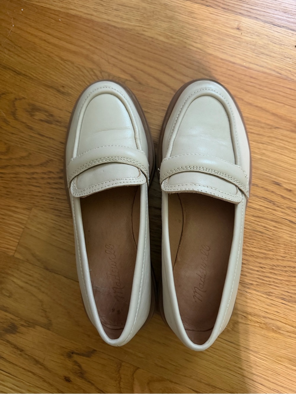 Madewell Cream Leather Chunky Lug Sole Penny Loafers – Size 5.5